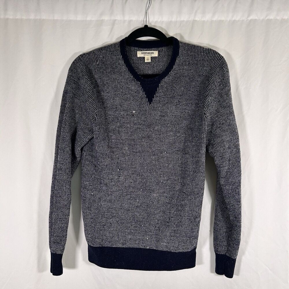 Goodthreads Wool Sweater Men's Small Blue White Knit Long Sleeve Crew Neck